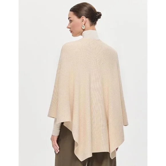 Women's Beige Elegant Open Poncho Sweater Spring Fall Winter Shawl Wraps - Picture 4 of 6
